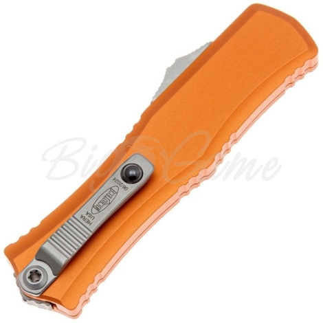 Нож складной автоматический MICROTECH Hera 2 Mini Recurve S/E сталь M390MK рукоять Алюминий цв. Оранжевый фото 3