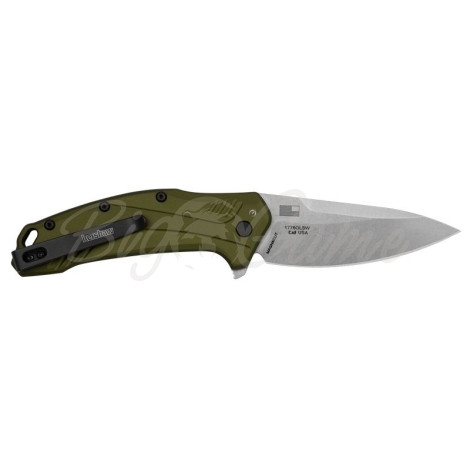 Нож складной KERSHAW Link  клинок CPM 20CV/stonewash,рукоять алюминий, цв. Олива фото 2