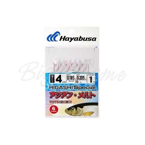 Оснастка готовая HAYABUSA Sabiki H1 1 м 0,205 мм цв. uv purple/uv green кр. № 4 цв. white nickel фото 1
