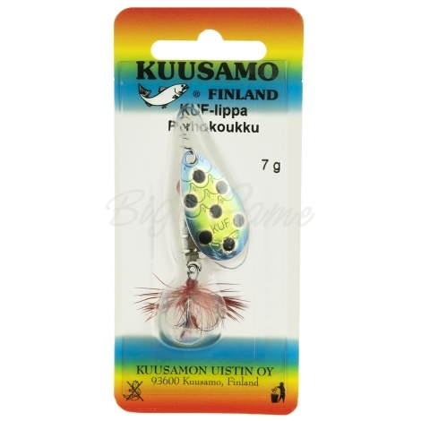 Блесна вращающаяся KUUSAMO Kuf-Lippa 40/7 (с опереньем) код цв. BL/GR-S фото 2