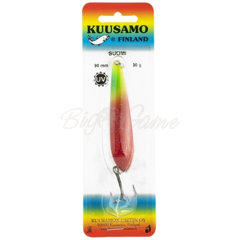 Блесна колеблющаяся KUUSAMO Suomi 80/25 код цв. GL/GR/FYe/R-C, UV фото 3