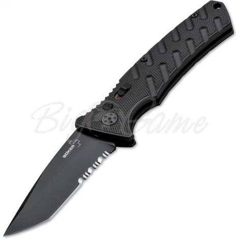 Нож складной автоматический BOKER Strike Tanto сталь AUS-8 рукоять Алюминий цв. Черный фото 1