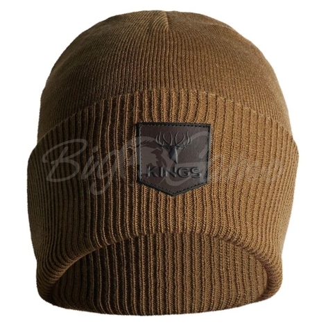 Шапка KING'S Cuffed Basic Beanie w/Leather Patch цвет Khaki фото 1