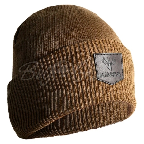 Шапка KING'S Cuffed Basic Beanie w/Leather Patch цвет Khaki фото 2