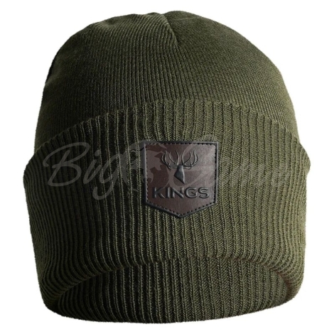 Шапка KING'S Cuffed Basic Beanie w/Leather Patch цвет Olive фото 1
