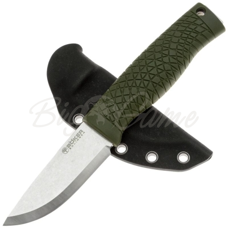 Нож с фиксированным клинком BOKER Bronco Mini Scandi сталь CPM 3V рукоять Термопластик цв. Зеленый фото 2