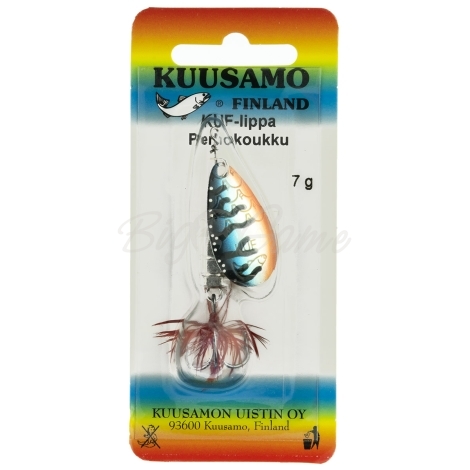 Блесна вращающаяся KUUSAMO Kuf-Lippa 40/7 (с опереньем) код цв. BL/O/BLU-S фото 2