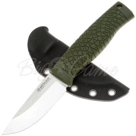 Нож с фиксированным клинком BOKER Bronco Mini сталь CPM 3V рукоять Термопластик цв. Зеленый фото 2