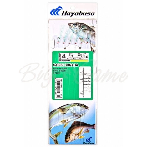 Оснастка готовая HAYABUSA Boroda A6 3,6 м 0,165 мм цв. dark green/green кр. № 4 цв. white nickel фото 1